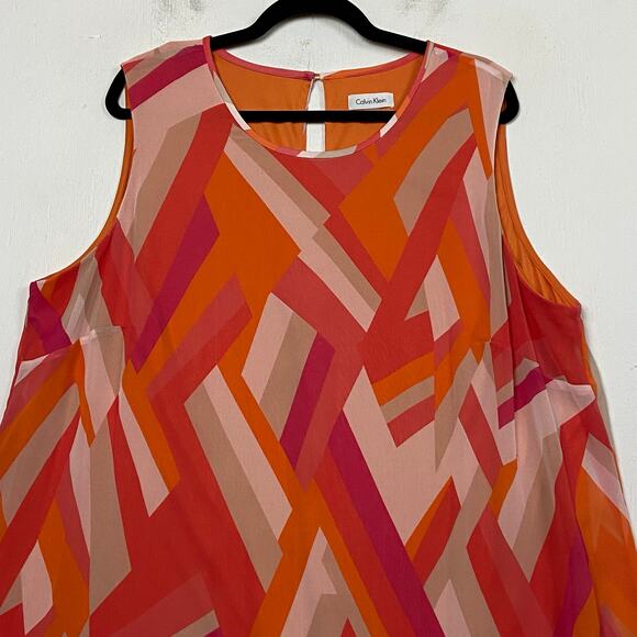 Calvin Klein Women's Watermelon Pink Geometric Georgette Shift Dress Size 20W - Picture 4 of 12